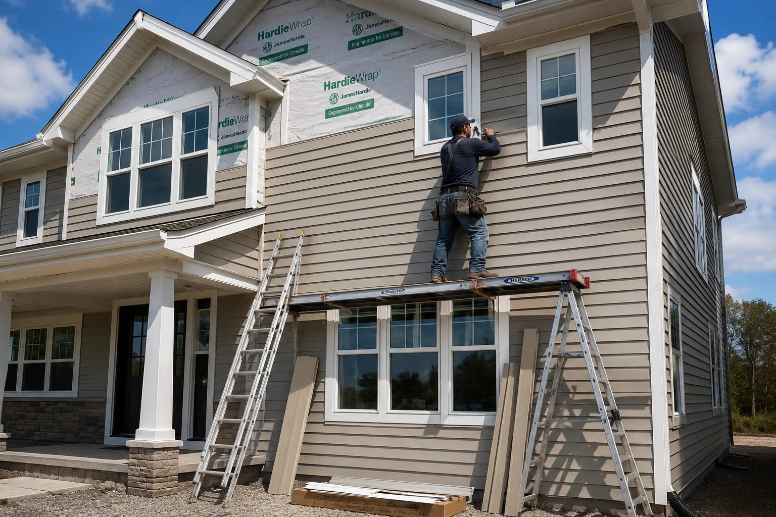 Professional siding installation on a two-story South Jersey home