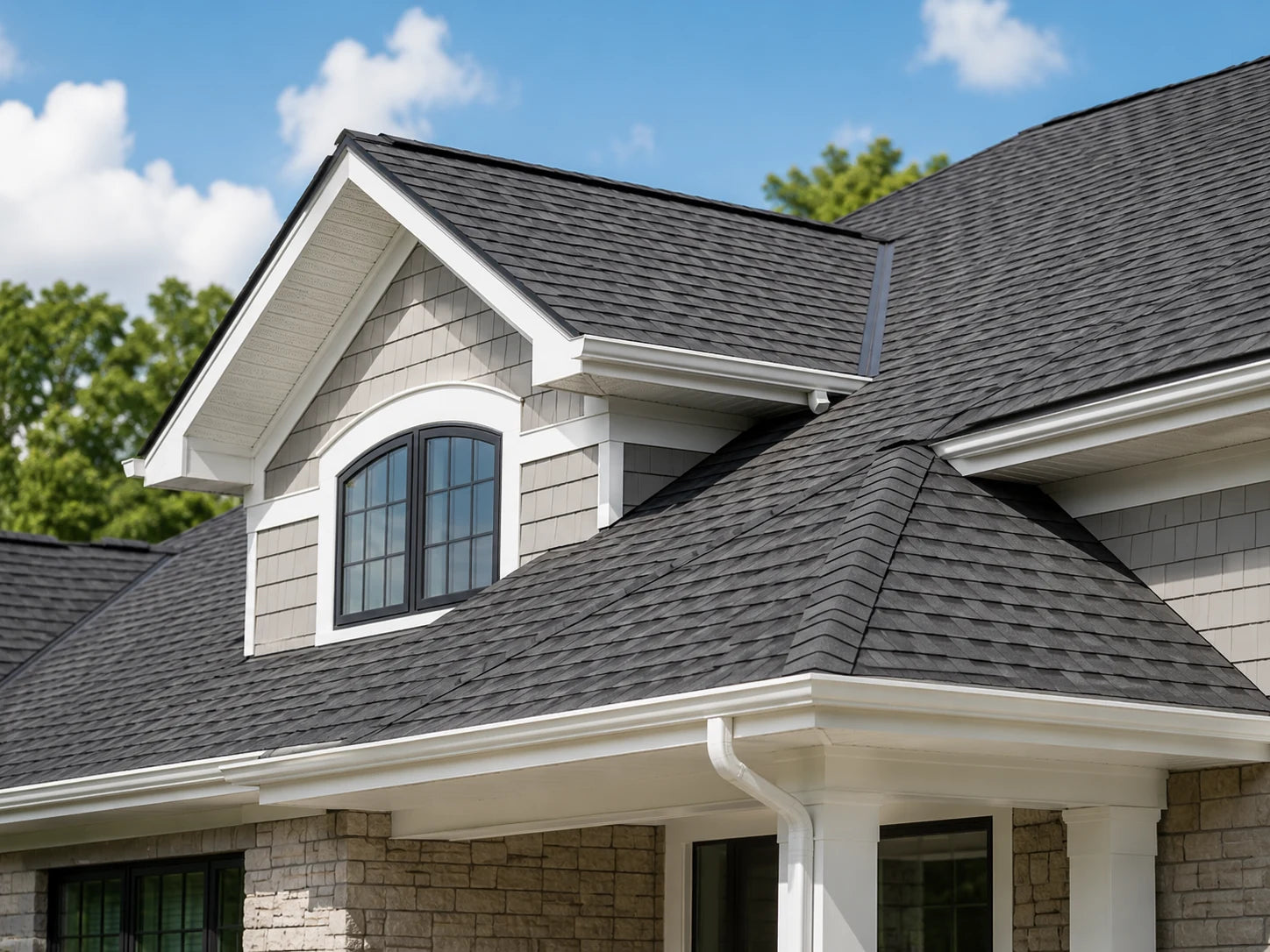 Completed asphalt shingle roof on a South Jersey home
