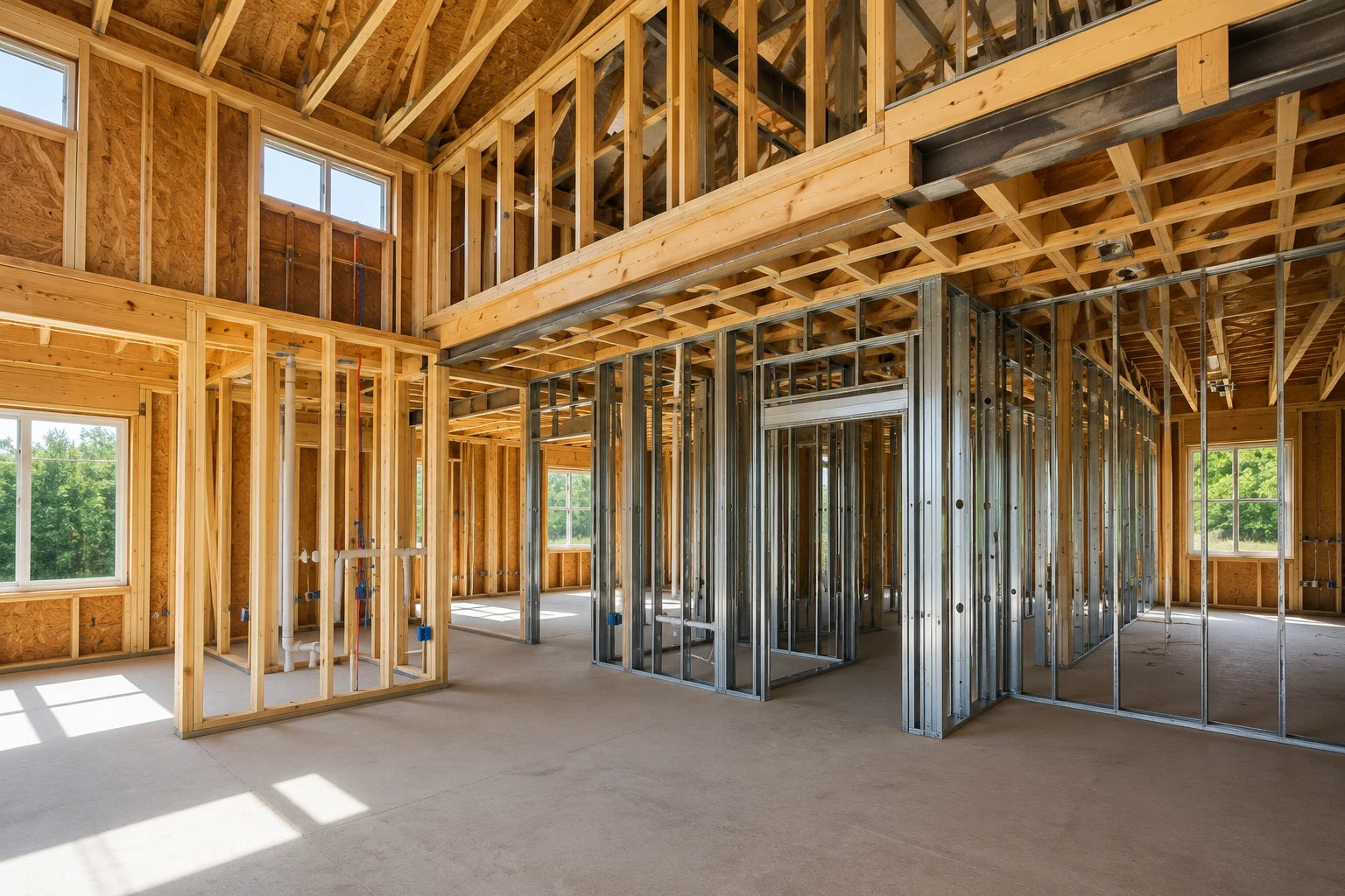 Wood framing construction for a residential project