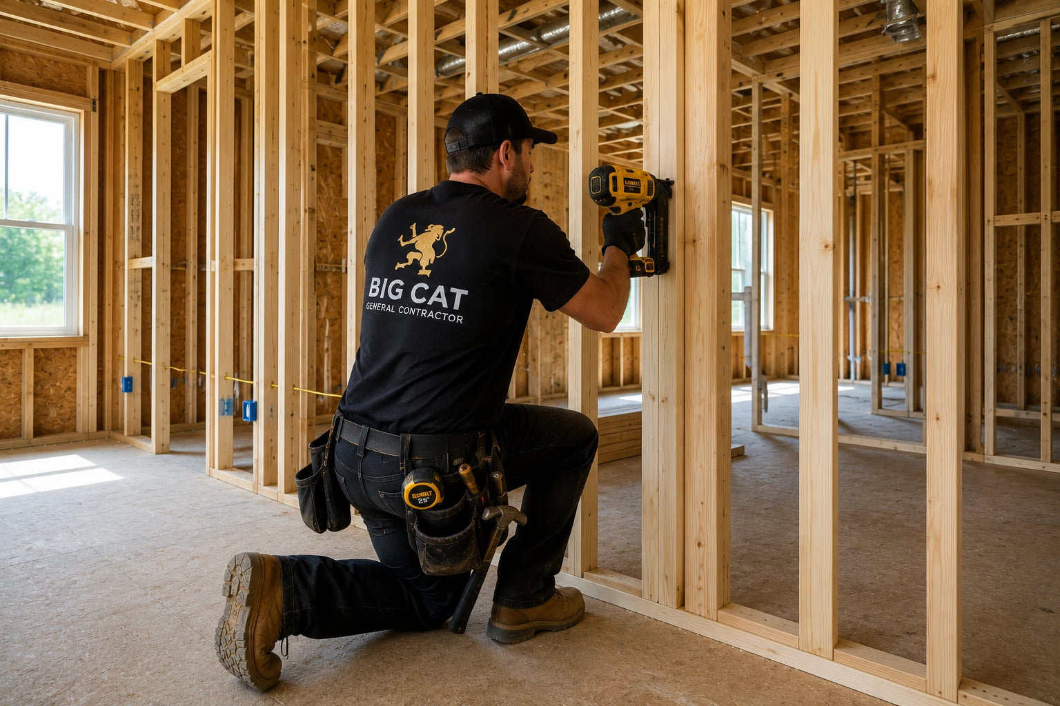 Residential construction framing ready for inspection