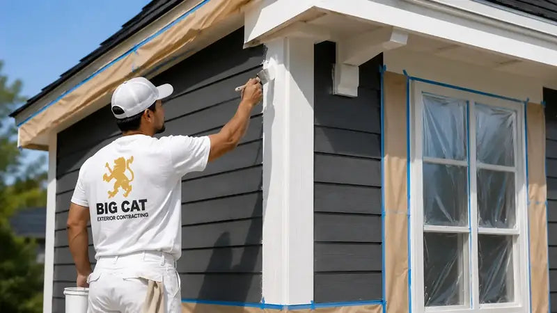 Painter brushing white paint onto exterior trim